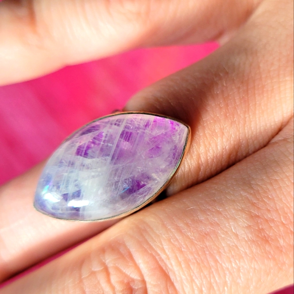 Sugilite Doublet Moonstone Sterling Silver Ring Size 7 Vintage